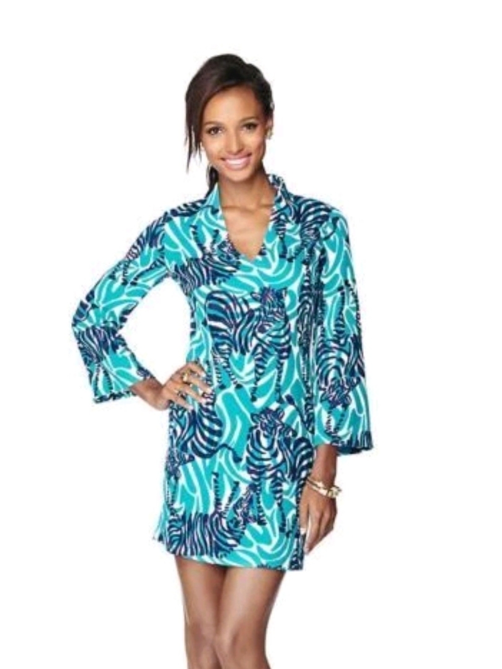 Lilly Pulitzer Turquoise & Navy Shift Dress With Fun Zebra Print - Like New